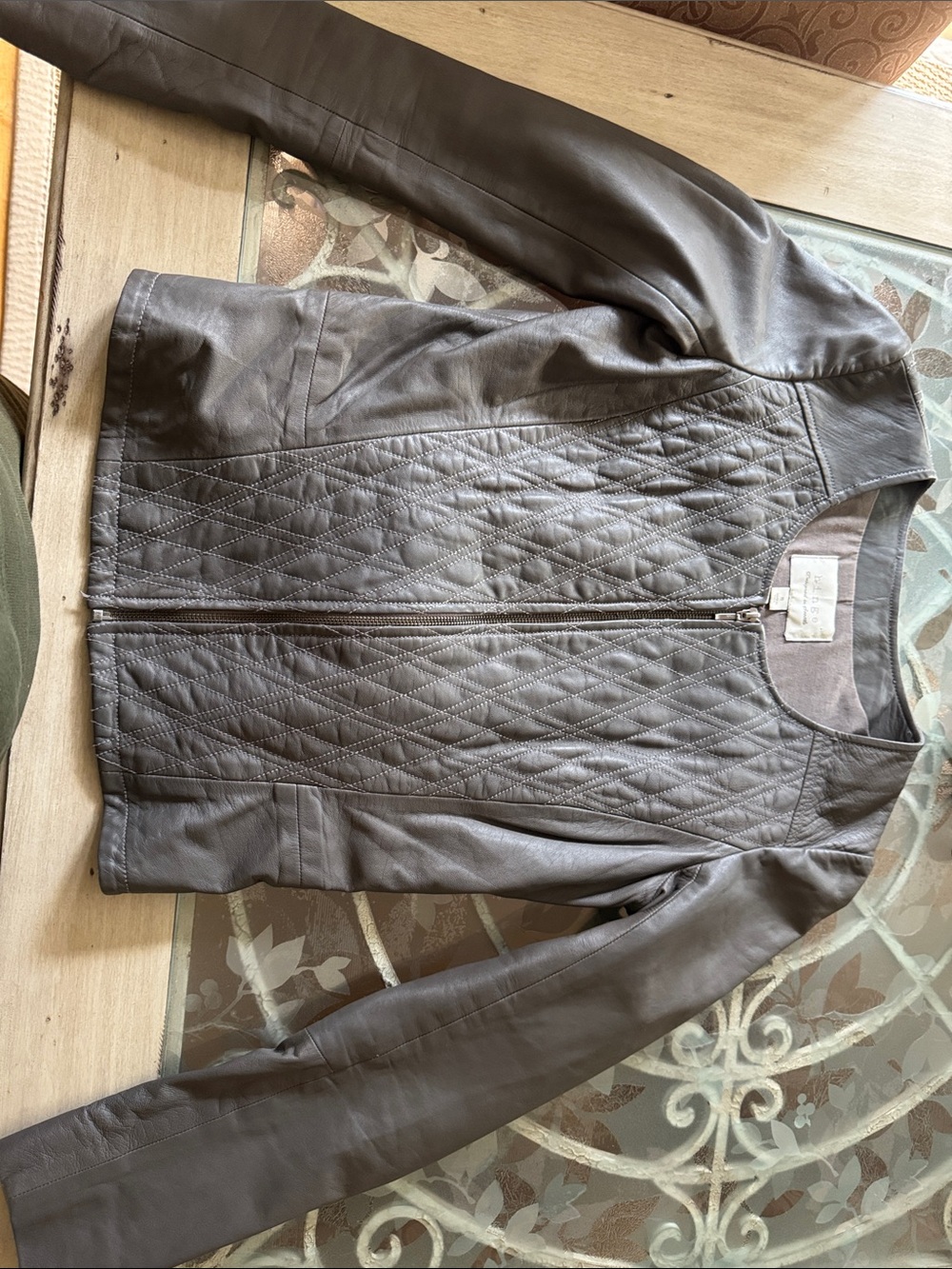 hinge Quilted Leather Jacket in gray